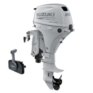 Suzuki DF20ATLW5 – 20 HP Long Shaft Outboard Motor | Electric Start, Power Tilt, Remote, White
