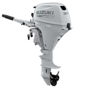 Suzuki DF9.9BTHLW5 – 9.9 HP Long Shaft Outboard Motor | Electric Start, Power Tilt, Tiller, White